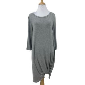 COA Knotted Twist Dress Womens L Grey Crew Neck Quarter Sleeve Stretch Casual